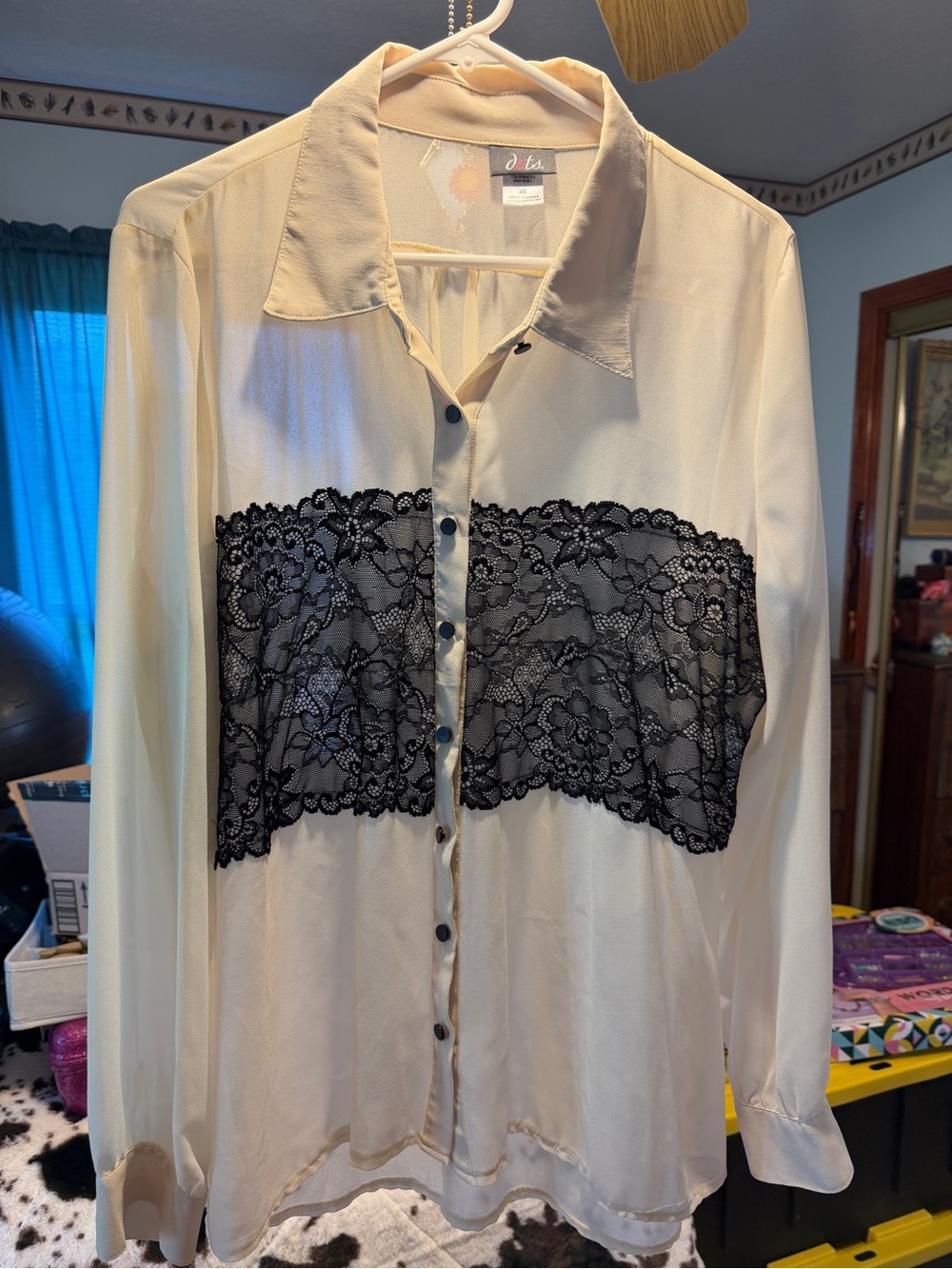 Dots Cream Sheer Blouse with Black Logo Detail